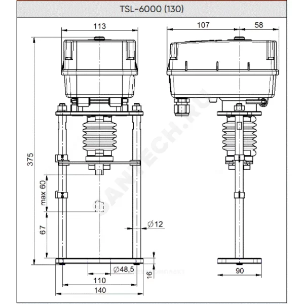Электропривод 3-х позиционный TSL-6000-60-1-230-IP67 Теплосила